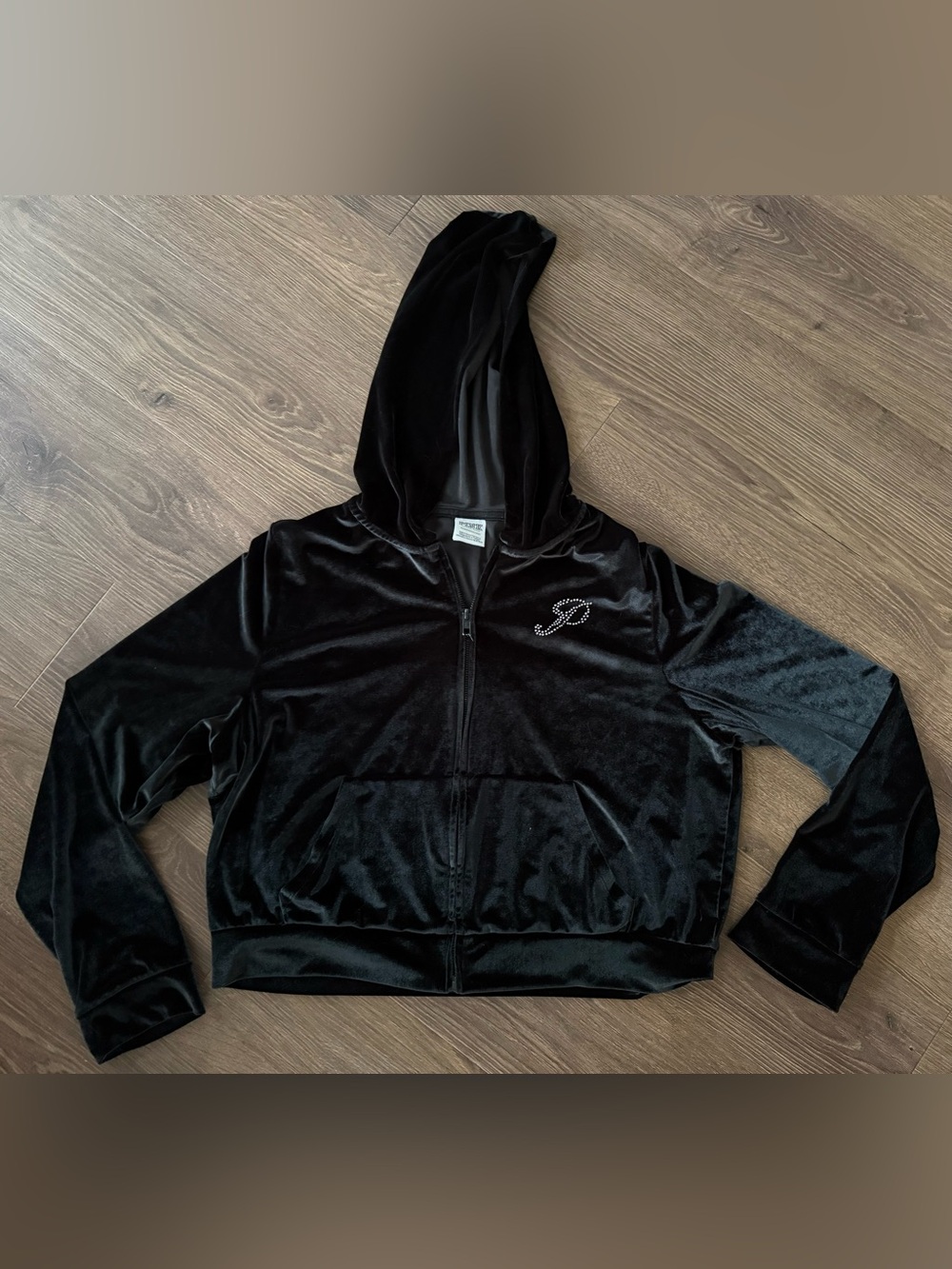 Victoria's Secret PINK Velour Bling Zip Up Hoodie - Black - Size XL- 26735955